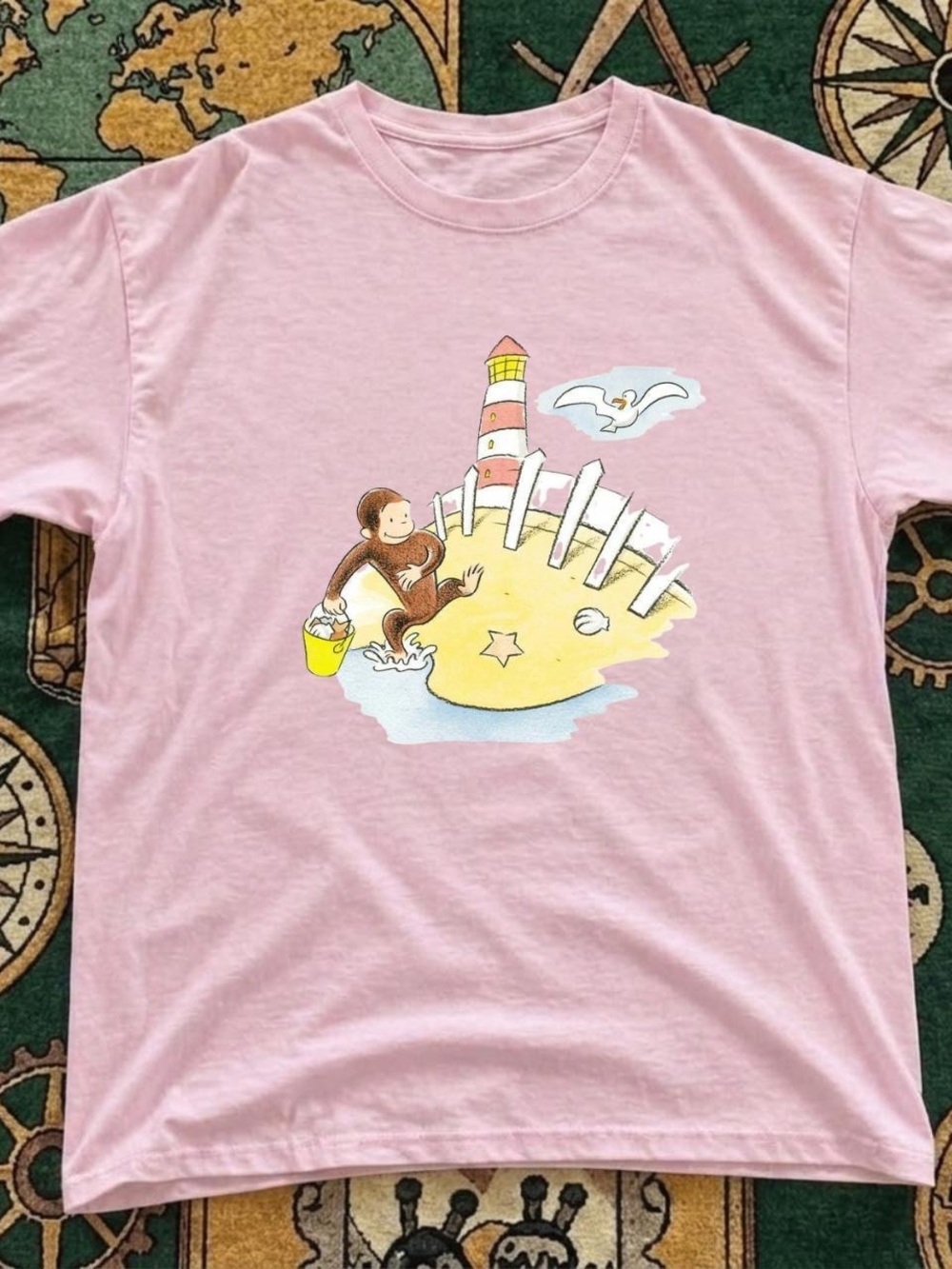 Gildan Pink Curious George Beach Graphic Tee